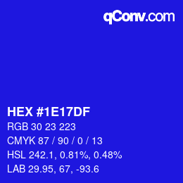 Color code: HEX #1E17DF | qconv.com