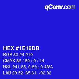 Color code: HEX #1E18DB | qconv.com