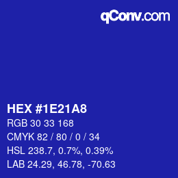 Farbcode: HEX #1E21A8 | qconv.com