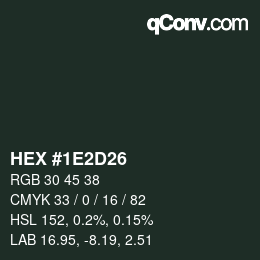 Color code: HEX #1E2D26 | qconv.com