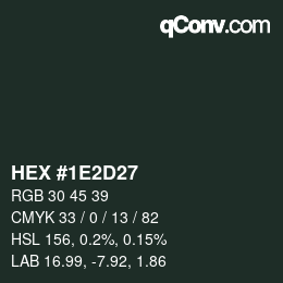 Color code: HEX #1E2D27 | qconv.com