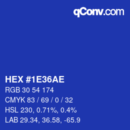 颜色代码: HEX #1E36AE | qconv.com