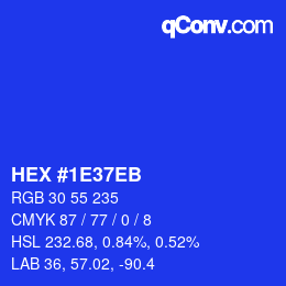 颜色代码: HEX #1E37EB | qconv.com