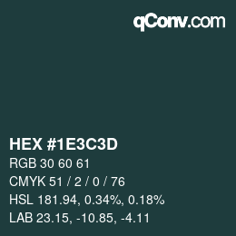 Color code: HEX #1E3C3D | qconv.com