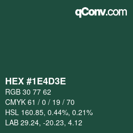 颜色代码: HEX #1E4D3E | qconv.com