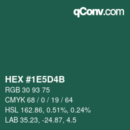 颜色代码: HEX #1E5D4B | qconv.com