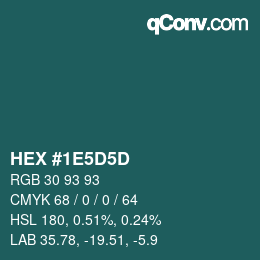 颜色代码: HEX #1E5D5D | qconv.com