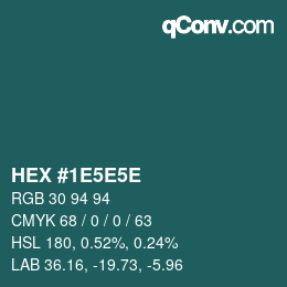 颜色代码: HEX #1E5E5E | qconv.com