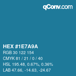 Color code: HEX #1E7A9A | qconv.com