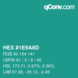 Color code: HEX #1E9A8D | qconv.com