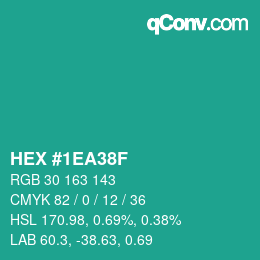 カラーコード: HEX #1EA38F | qconv.com