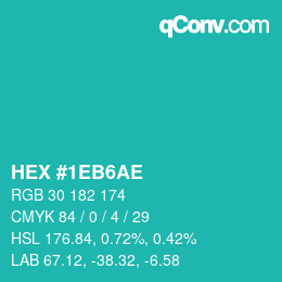 カラーコード: HEX #1EB6AE | qconv.com