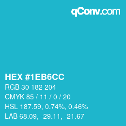 カラーコード: HEX #1EB6CC | qconv.com