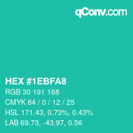 Color code: HEX #1EBFA8 | qconv.com