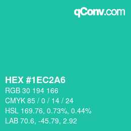 カラーコード: HEX #1EC2A6 | qconv.com