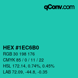 Color code: HEX #1EC6B0 | qconv.com