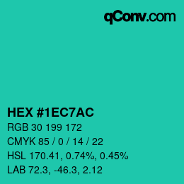 颜色代码: HEX #1EC7AC | qconv.com