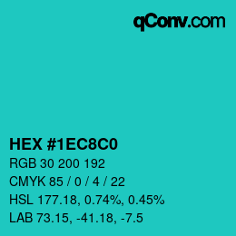 カラーコード: HEX #1EC8C0 | qconv.com