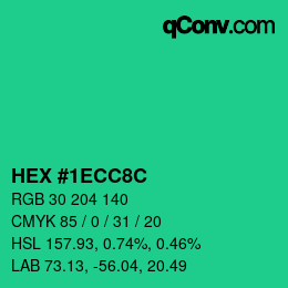 Color code: HEX #1ECC8C | qconv.com