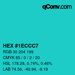 Color code: HEX #1ECCC7 | qconv.com