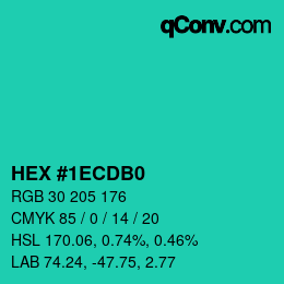 颜色代码: HEX #1ECDB0 | qconv.com