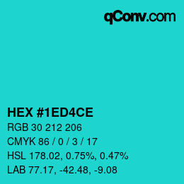 カラーコード: HEX #1ED4CE | qconv.com