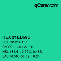 颜色代码: HEX #1ED69D | qconv.com