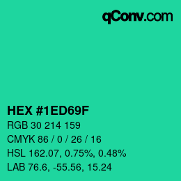 カラーコード: HEX #1ED69F | qconv.com