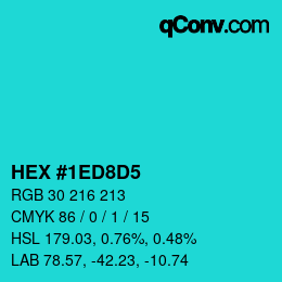 Color code: HEX #1ED8D5 | qconv.com