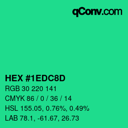 颜色代码: HEX #1EDC8D | qconv.com