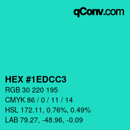 カラーコード: HEX #1EDCC3 | qconv.com