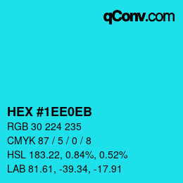 Color code: HEX #1EE0EB | qconv.com