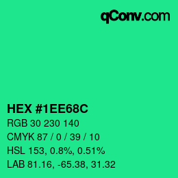 Color code: HEX #1EE68C | qconv.com