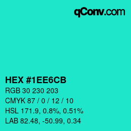 カラーコード: HEX #1EE6CB | qconv.com
