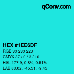 颜色代码: HEX #1EE6DF | qconv.com