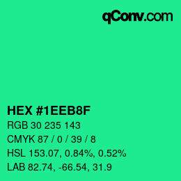 カラーコード: HEX #1EEB8F | qconv.com