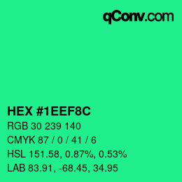 Color code: HEX #1EEF8C | qconv.com