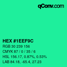 カラーコード: HEX #1EEF9C | qconv.com