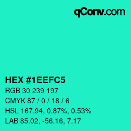 カラーコード: HEX #1EEFC5 | qconv.com