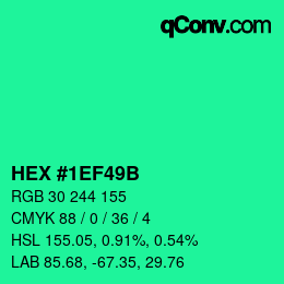 Color code: HEX #1EF49B | qconv.com