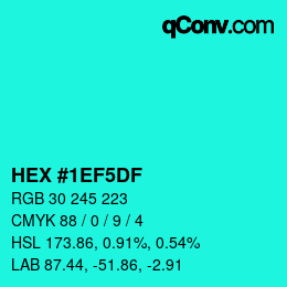 Color code: HEX #1EF5DF | qconv.com