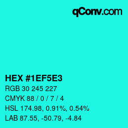 カラーコード: HEX #1EF5E3 | qconv.com