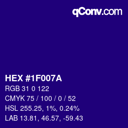 颜色代码: HEX #1F007A | qconv.com