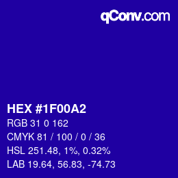 Farbcode: HEX #1F00A2 | qconv.com