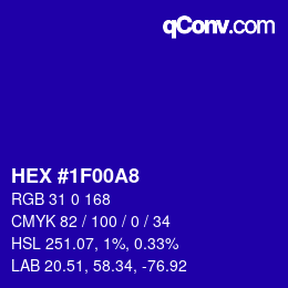 カラーコード: HEX #1F00A8 | qconv.com