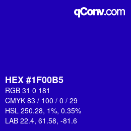 颜色代码: HEX #1F00B5 | qconv.com