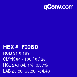 颜色代码: HEX #1F00BD | qconv.com