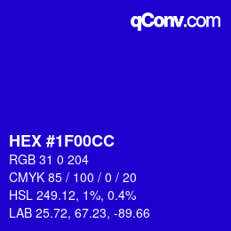 颜色代码: HEX #1F00CC | qconv.com