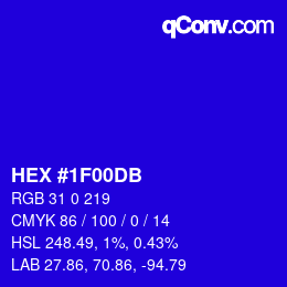 颜色代码: HEX #1F00DB | qconv.com