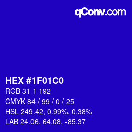 Color code: HEX #1F01C0 | qconv.com